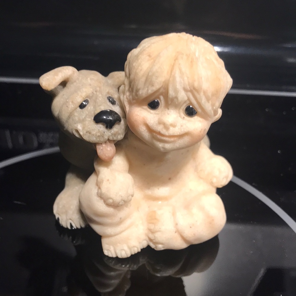 Quarry critter little boy and dog puppy figurine